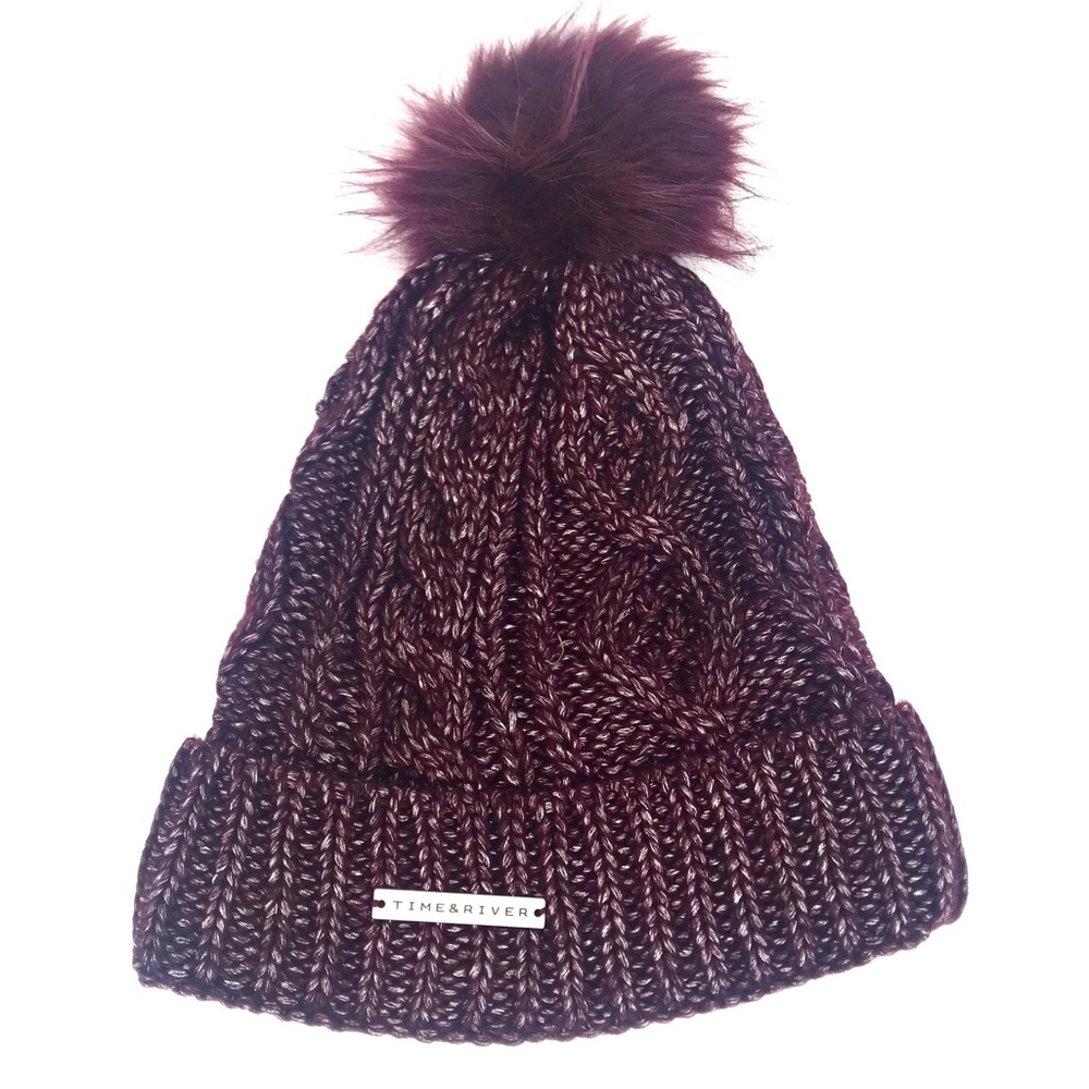 NWT Time River Womens Burgundy Knitted Winter Hat - Picture 1 of 4